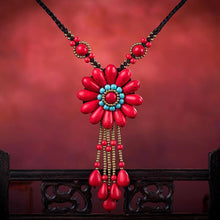 Load image into Gallery viewer, Women Boho Long Natural Stone Tassel Flower Vintage Ethnic Style Statement Necklace