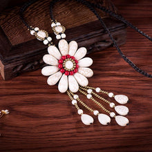 Load image into Gallery viewer, Women Boho Long Natural Stone Tassel Flower Vintage Ethnic Style Statement Necklace
