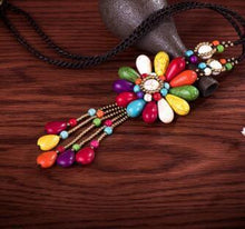 Load image into Gallery viewer, Women Boho Long Natural Stone Tassel Flower Vintage Ethnic Style Statement Necklace
