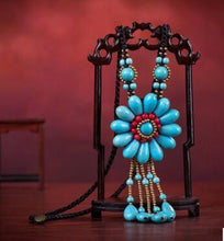 Load image into Gallery viewer, Women Boho Long Natural Stone Tassel Flower Vintage Ethnic Style Statement Necklace