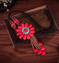 Load image into Gallery viewer, Women Boho Long Natural Stone Tassel Flower Vintage Ethnic Style Statement Necklace
