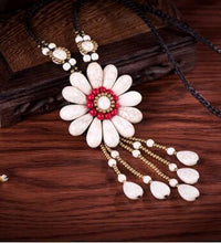 Load image into Gallery viewer, Women Boho Long Natural Stone Tassel Flower Vintage Ethnic Style Statement Necklace