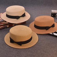 Load image into Gallery viewer, Fashion Sun hat Cute Bow sun hats  hand made women straw cap beach big brim hat casual summer cap