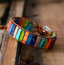 Load image into Gallery viewer, Handmade Multi Color Natural Stone Tube Beads Leather Wrap Bracelet Couples Bracelets