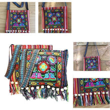 Load image into Gallery viewer, Linen Thai Embroidery Totes Shoulder Tassels National Tibet Floral Soft Bags