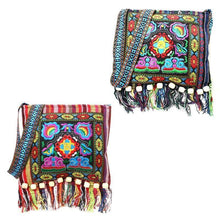 Load image into Gallery viewer, Linen Thai Embroidery Totes Shoulder Tassels National Tibet Floral Soft Bags