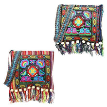 Load image into Gallery viewer, Linen Thai Embroidery Totes Shoulder Tassels National Tibet Floral Soft Bags