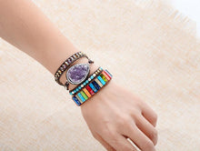 Load image into Gallery viewer, Handmade Multi Color Natural Stone Tube Beads Leather Wrap Bracelet Couples Bracelets