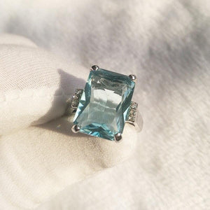 Chic Big Ocean Blue Crystal Engagement Rectangle Transparent Ring Jewelry