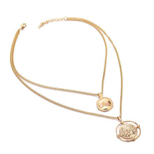 Load image into Gallery viewer, Ailend pendant necklace bohemian female double-layer necklace retro gold carved coin necklace jewelry