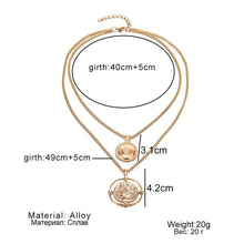 Load image into Gallery viewer, Ailend pendant necklace bohemian female double-layer necklace retro gold carved coin necklace jewelry