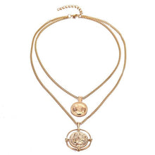 Load image into Gallery viewer, Ailend pendant necklace bohemian female double-layer necklace retro gold carved coin necklace jewelry