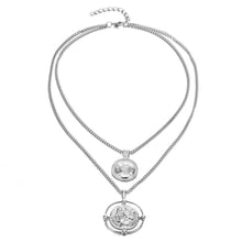 Load image into Gallery viewer, Ailend pendant necklace bohemian female double-layer necklace retro gold carved coin necklace jewelry