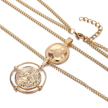 Load image into Gallery viewer, Ailend pendant necklace bohemian female double-layer necklace retro gold carved coin necklace jewelry