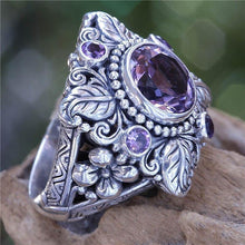 Load image into Gallery viewer, Vintage Boho Flower Purple Crystal Finger Ring Bohemian Jewelry