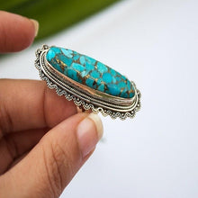 Load image into Gallery viewer, Vintage Look Tibet Alloy Antique Silver Plated Personality Green Oval Turquoise Ring