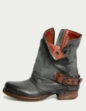 Load image into Gallery viewer, British Retro Flat Martin Boots Female Belt Buckle Cuffed Two Wear Boots