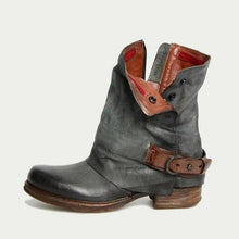 Load image into Gallery viewer, British Retro Flat Martin Boots Female Belt Buckle Cuffed Two Wear Boots