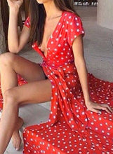 Load image into Gallery viewer, Women s Boho Polka Dots Deep V Neck Short Sleeve Maxi Dress