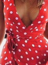Load image into Gallery viewer, Women s Boho Polka Dots Deep V Neck Short Sleeve Maxi Dress