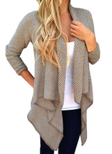 Load image into Gallery viewer, Women s Long Sleeve Draped Open Front Asymmetrical Knitted Cardigan