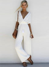 Load image into Gallery viewer, Women s Fashion V Neck Short Sleeve Solid Wide Leg Jumpsuit