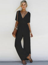 Load image into Gallery viewer, Women s Fashion V Neck Short Sleeve Solid Wide Leg Jumpsuit