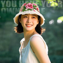 Load image into Gallery viewer, Ethnic Style Embroidery Flower Summer Visor White Brim Sun Hat Bucket Hat Sun Protection Knitted Hat
