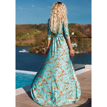 Load image into Gallery viewer, Women&#39;s print slim dress mid-sleeved V-neck maxi skirt
