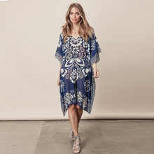 Load image into Gallery viewer, New Navy Positioning Flower Chiffon V-neck Loose Bikini Smock Beach Dress Swimsuit Cover-up
