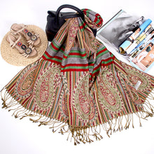 Load image into Gallery viewer, Ethnic Style Long Scarf Nepal Jacquard Fringed Cotton Ladies Shawl Scarf
