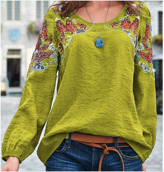 New Spring/Summer Casual Loose fitting Women's Embroidered Ethnic Style Top