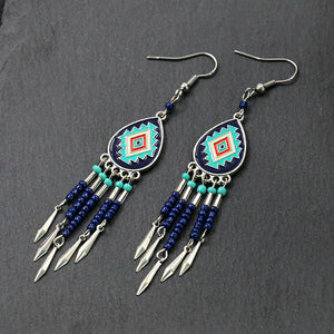 Alloy earringsbohemian oval hand-woven beaded tassel earrings
