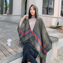 Load image into Gallery viewer, Ethnic Style Cape Shawl Women&#39;s Cape with Hat Thickened Warm Tibetan Scarf Cape Jacket
