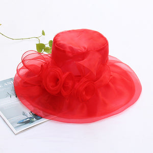 Summer Ougan Gauze Hat Fashion Hat Women's Flower Beach Sun Hat Big Brim Face Shield Sun Hat