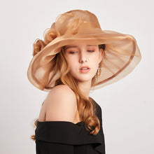 Load image into Gallery viewer, Summer Ougan Gauze Hat Fashion Hat Women&#39;s Flower Beach Sun Hat Big Brim Face Shield Sun Hat
