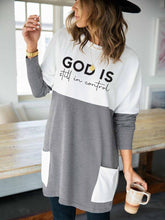 Load image into Gallery viewer, Women&#39;s God Is Still In Control Print Contrast Top
