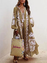 Load image into Gallery viewer, Autumn New V-neck Long-sleeved Printed Long Loose Dress
