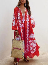 Load image into Gallery viewer, Autumn New V-neck Long-sleeved Printed Long Loose Dress
