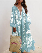 Load image into Gallery viewer, Autumn New V-neck Long-sleeved Printed Long Loose Dress
