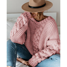 Load image into Gallery viewer, Autumn and Winter Popular Solid Pullover V-neck Fried Dough Twists Loose Sweater Casual Knitwear Women
