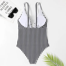 Load image into Gallery viewer, 2023 New Striped One Piece Swimsuit Vintage Swimwear Women V-neck Bathing Swimming Suit Female Summer Beachwear Bodysuit
