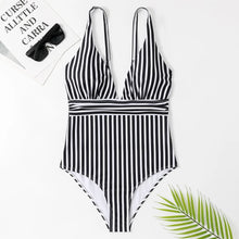 Load image into Gallery viewer, 2023 New Striped One Piece Swimsuit Vintage Swimwear Women V-neck Bathing Swimming Suit Female Summer Beachwear Bodysuit
