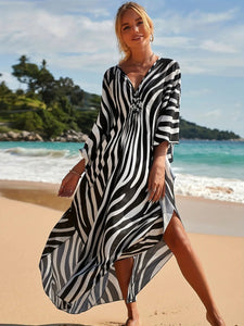 2023 Sexy Zebra Striped Bikini Cover-ups Casual Autumn Winter Side Split Beach Dress Women Beach Wear Swim Suit Cover Up Q1297