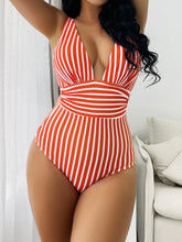 Load image into Gallery viewer, 2023 Striped One Piece Swimsuit Vintage Swimwear Women V-neck Bathing Swimming Suit Female Summer Beachwear Bodysuit

