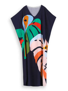 2024 Boho Printed Kaftan Summer Clothing Women Plus Size V-Neck Batwing Sleeve Beachwear Cover-ups Maxi Dress Robe Sarong Q1476