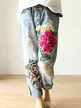 Load image into Gallery viewer, 2024 Fashion Ladies Elegant New Jeans For Women Summer Casual Floral Embroidery Denim Trousers Females Loose Harem Pants
