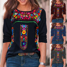 Load image into Gallery viewer, 2024 Independent Station Spring/Summer New Women&#39;s Top with Bohemian Print V-neck Long sleeved T-shirt for Women
