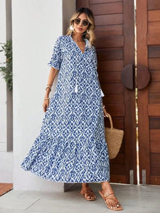 2024 Sping Summer Boho Women Maxi Dress Casual Short Sleeve A-line Flounce Beach Woman Chiffon Dresses Floral Vestidoes Mujer