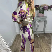 Load image into Gallery viewer, 2024 Women Elegant Print Stain Skirt Sets Fashion Loose V Neck Half Sleeve Shirt Two Pieces Suits Summer Chic Office Lady Outfit
